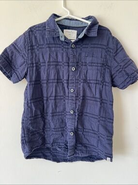 3/$15 Sovereign Code Boys Navy Plaid Short Sleeve Button Down Shirt Size 7